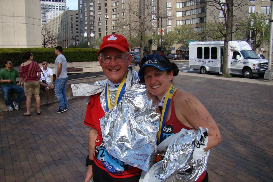 Marta and Frank celebrate after the 2012 Boston Marathon.