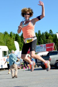 Nicola Cassidy celebrates after completing her 12 km race.